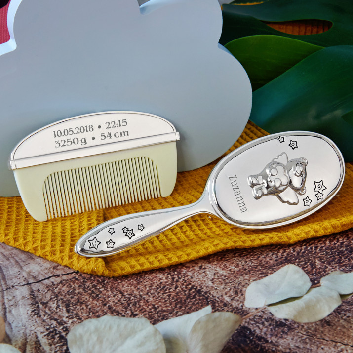 Metryczka - Posrebrzany zestaw: grzebyk i szczotka